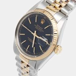 Pre Owned ساعة يد رجالية رولكس ديت جست 16013 ستانلس ستيل وذهب أصفر عيار 18 سوداء 36مم