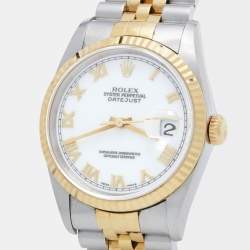 مملوكة مسبقًا ساعة يد رجالية رولكس ديت جست 16233 ستانلس ستيل ذهب أصفر 18 بيضاء 36 مم