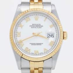 مملوكة مسبقًا ساعة يد رجالية رولكس ديت جست 16233 ستانلس ستيل ذهب أصفر 18 بيضاء 36 مم