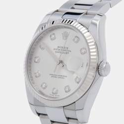 Pre Owned Rolex Silver 18K White Gold Oystersteel Diamond Datejust 116234 Men's Wristwatch 36 mm