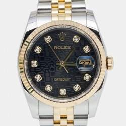 Pre Owned Rolex Black Jubilee 18K Yellow Gold Oystersteel Diamond Datejust 116233 Men's Wristwatch 36 mm