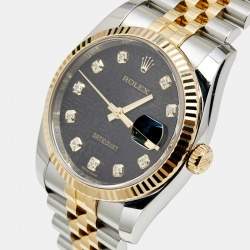 Pre Owned Rolex Black Jubilee 18K Yellow Gold Oystersteel Diamond Datejust 116233 Men's Wristwatch 36 mm