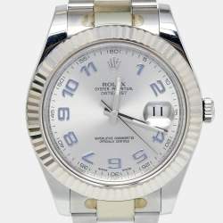 Pre Owned Rolex Silver 18k White Gold Stainless Steel Datejust 116334 Men's Wristwatch 41 mm