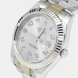 Pre Owned Rolex Silver 18k White Gold Stainless Steel Datejust 116334 Men's Wristwatch 41 mm