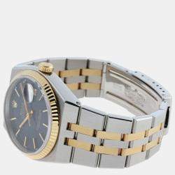 Pre Owned Rolex Blue 18k Yellow Gold And Stainless Steel Datejust 17013 Automatic Men's Wristwatch 36 mm