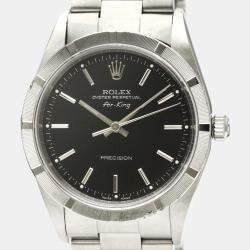 مملوكة مسبقًا Rolex Black Stainless Steel Air-King 14010M Automatic Men's Wristwatch 34 mm
