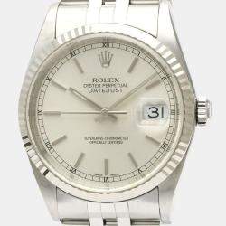 Pre Owned Rolex Silver 18K White Gold Stainless Steel Datejust 16234 Automatic Men's Wristwatch 35 mm