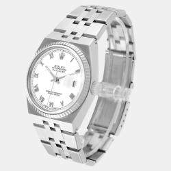 Rolex White Stainless Steel Oysterquartz Datejust 17014 Quartz Men's Wristwatch 36 mm