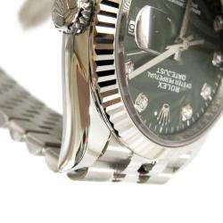 مملوكة مسبقًا Rolex Green Diamond 18k White Gold And Stainless Steel Datejust 126234 Automatic Men's Wristwatch 41 mm