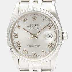 مملوكة مسبقًا Rolex Silver 18k White Gold And Stainless Steel Datejust 16220 Automatic Men's Wristwatch 36 mm