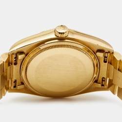 مملوكة مسبقًا Rolex Blue Vignette 18K Yellow Gold Diamond Vintage Oyster Perpetual Day-Date President 18038 Men's Wristwatch 36 mm