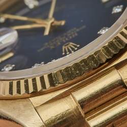 مملوكة مسبقًا Rolex Blue Vignette 18K Yellow Gold Diamond Vintage Oyster Perpetual Day-Date President 18038 Men's Wristwatch 36 mm