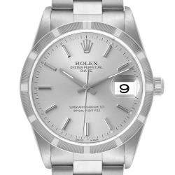 Rolex Silver Stainless Steel Oyster Perpetual Date 15210 Automatic Men's Wristwatch 34 mm