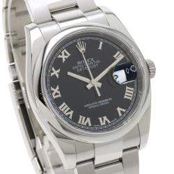 Rolex Black Stainless Steel Datejust 116200 Men's Wristwatch 36 mm