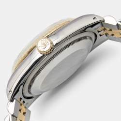 Pre Owned Rolex Silver Diamonds 18K Yellow Gold And Stainless Steel Datejust 16233 Men's Wristwatch 36 MM