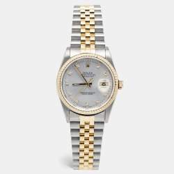 Pre Owned Rolex Silver Diamonds 18K Yellow Gold And Stainless Steel Datejust 16233 Men's Wristwatch 36 MM