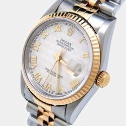 مملوكة مسبقًا Rolex White Pyramid 18K Yellow Gold Stainless Steel Datejust 16233 Men's Wristwatch 36 mm