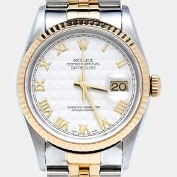 مملوكة مسبقًا Rolex White Pyramid 18K Yellow Gold Stainless Steel Datejust 16233 Men's Wristwatch 36 mm