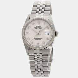 Rolex Silver 18K White Gold And Stainless Steel Datejust 16234 Men's Wristwatch 36 mm