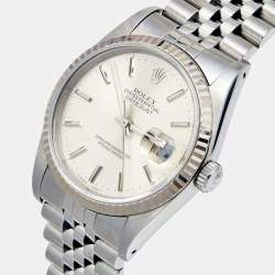 Pre Owned Rolex Silver 18k White Gold Stainless Steel Datejust 16234 Men's Wristwatch 36 mm 