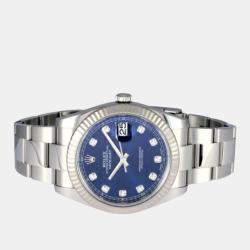 Pre Owned Rolex Blue Diamond 18k White Gold And Stainless Steel Datejust 126334 Automatic Men's Wristwatch 41 mm