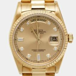 Pre Owned Rolex Champagne Diamond 18K Yellow Gold Day-Date President 18038 Men's Wristwatch 36 mm