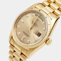 Pre Owned Rolex Champagne Diamond 18K Yellow Gold Day-Date President 18038 Men's Wristwatch 36 mm