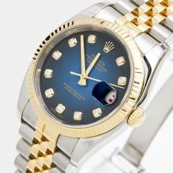 Pre Owned Rolex Blue Vignette 18K Yellow Gold Stainless Steel Diamond Datejust 116233 Men's Wristwatch 36 mm