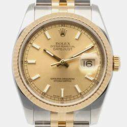 Rolex Champagne 18k Yellow Gold And Stainless Steel Datejust 116233 Automatic Men's Wristwatch 36 mm