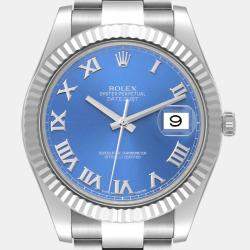 Rolex Datejust II Steel White Gold Blue Roman Dial Men's Watch 116334 41 mm