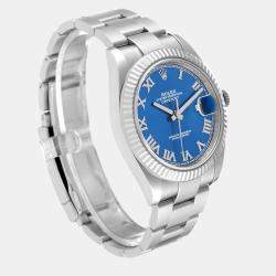 Rolex Datejust Steel White Gold Blue Roman Dial Men's Watch 126334 41 mm