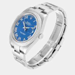 Rolex Datejust Steel White Gold Blue Roman Dial Men's Watch 126334 41 mm