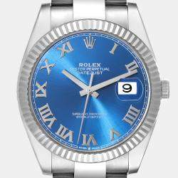 Rolex Datejust Steel White Gold Blue Roman Dial Men's Watch 126334 41 mm