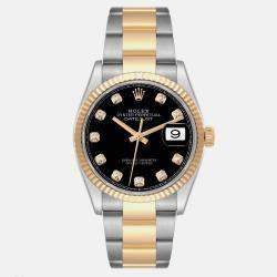 Rolex Datejust Steel Yellow Gold Black Diamond Dial Mens Watch 126233 36 mm