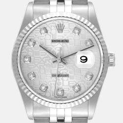 Rolex Datejust Steel White Gold Silver Anniversary Diamond Dial Mens Watch 16234