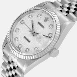 Rolex Datejust Steel White Gold Silver Anniversary Diamond Dial Mens Watch 16234