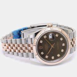 Rolex Brown 18k Rose Gold Stainless Steel Diamond Datejust 126331 Automatic Men's Wristwatch 41 mm