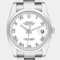 Rolex Datejust White Roman Dial Steel Mens Watch 116200 36 mm