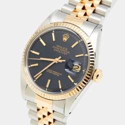 Pre Owned Rolex Black 18K Yellow Gold Stainless Steel Datejust 1601/3 Men's Wristwatch 36 mm