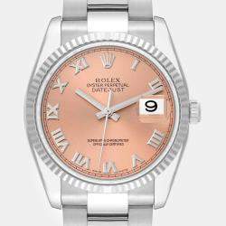 Rolex Datejust Steel White Gold Salmon Roman Dial Men's Watch 36 mm