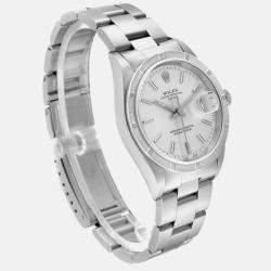 Rolex Date Silver Dial Engine Turned Bezel Steel Men's Watch 34 mm