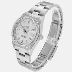 Rolex Date Silver Dial Engine Turned Bezel Steel Men's Watch 34 mm