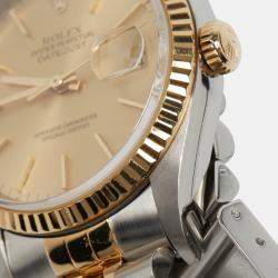 Pre Owned Rolex Champagne 18k Yellow Gold Stainless Steel Datejust 16233 Men's Wristwatch 36 mm
