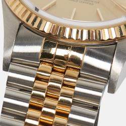 Pre Owned Rolex Champagne 18k Yellow Gold Stainless Steel Datejust 16233 Men's Wristwatch 36 mm
