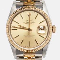 Pre Owned Rolex Champagne 18k Yellow Gold Stainless Steel Datejust 16233 Men's Wristwatch 36 mm