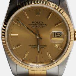 Pre Owned Rolex Champagne 18k Yellow Gold Stainless Steel Datejust 16233 Men's Wristwatch 36 mm