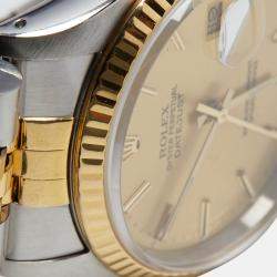 Pre Owned Rolex Champagne 18k Yellow Gold Stainless Steel Datejust 16233 Men's Wristwatch 36 mm