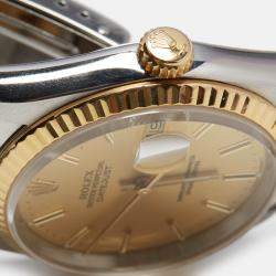 Pre Owned Rolex Champagne 18k Yellow Gold Stainless Steel Datejust 16233 Men's Wristwatch 36 mm