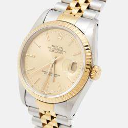 Pre Owned Rolex Champagne 18k Yellow Gold Stainless Steel Datejust 16233 Men's Wristwatch 36 mm