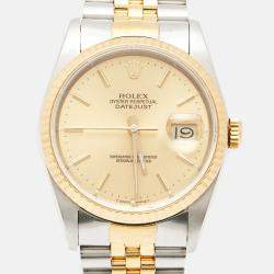 Pre Owned Rolex Champagne 18k Yellow Gold Stainless Steel Datejust 16233 Men's Wristwatch 36 mm